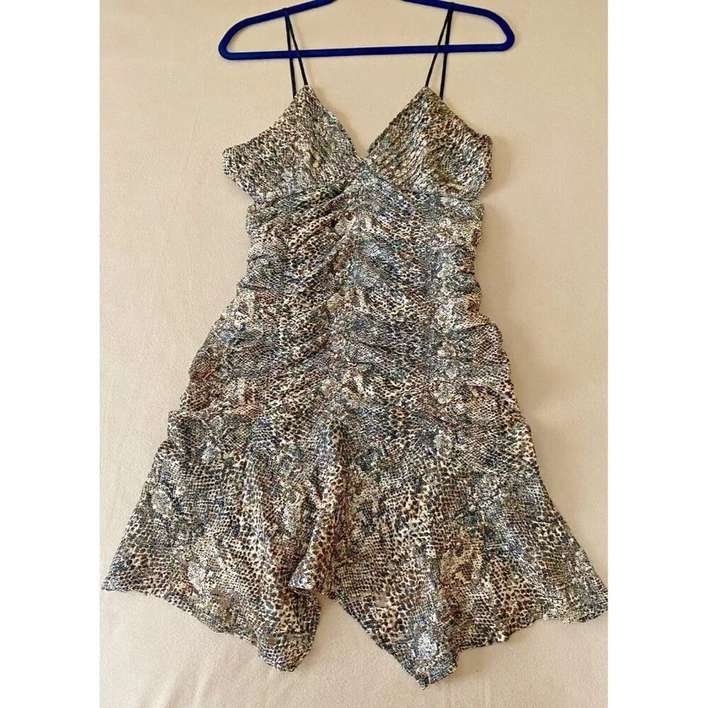 Free People Sierra Lace Mini Dress Size 10 Tan Black Ruched Flirty Strappy NWOT - Picture 2 of 8